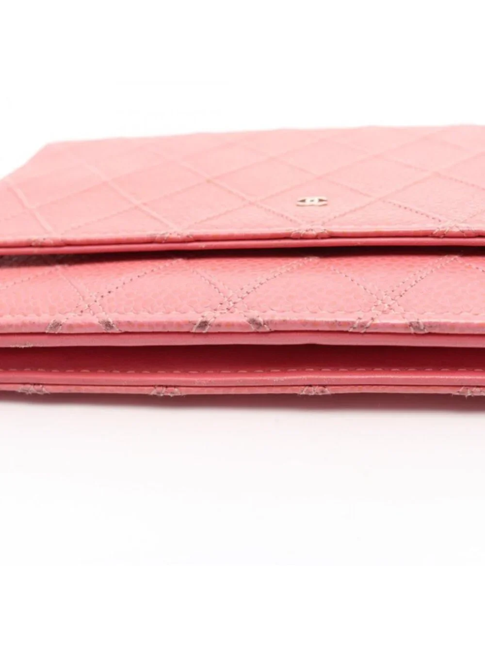 Chanel Shoulder Bag Quilted Pink Caviar Leather Chain Wallet